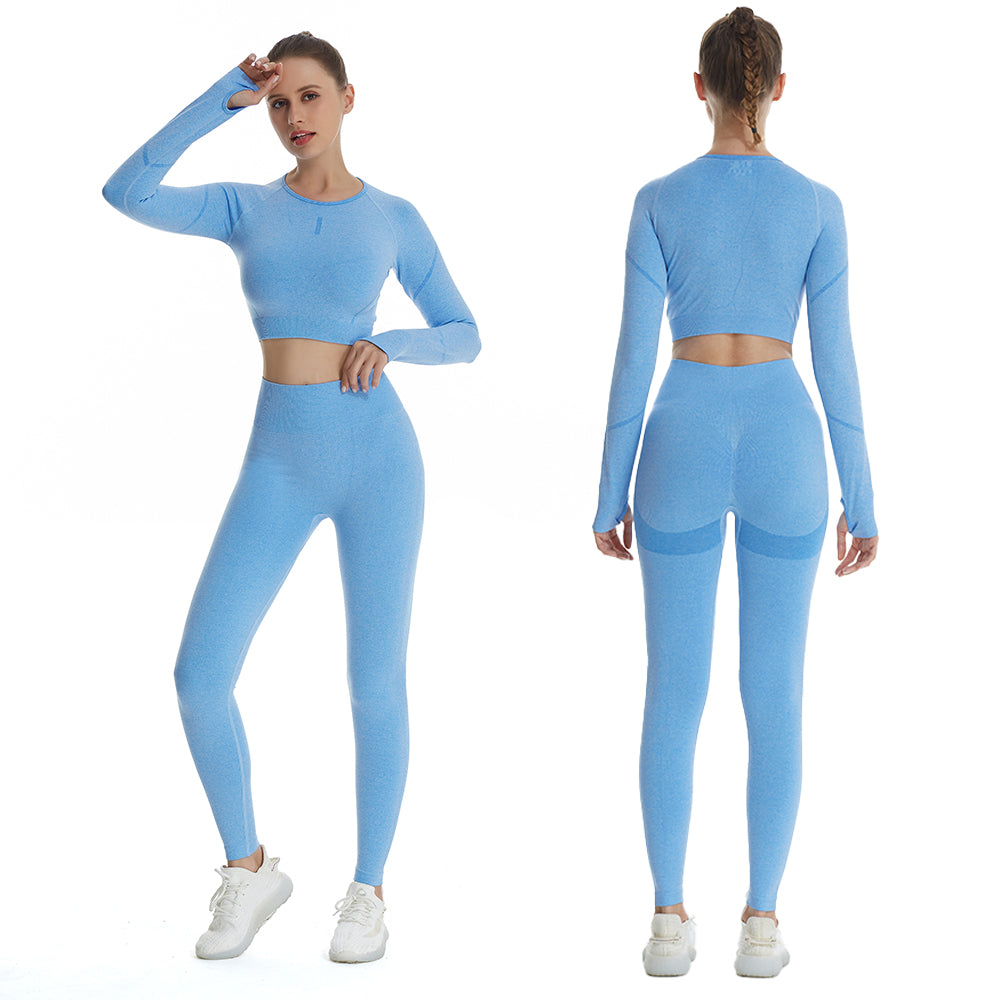 KEEPTO Workout Sets for Women Long Sleeve Zipper Crop Top with Tummy Control  High Waist Seamless Leggings Gym Outfits