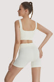 Ribbed Workout Sets for Women 2 Piece Seamless  Sport Bra Crop Tank High Waist Shorts Yoga Outfits