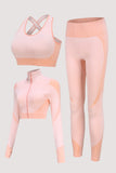 Women Tracksuit Workout Set 3 Piece Sets Sports Bra High Waist Workout Leggings Zipper Crop Top Yoga Wear Fitness