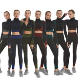 Women Tracksuit Workout Set 3 Piece Sets Sports Bra High Waist Workout Leggings Zipper Crop Top Yoga Wear Fitness