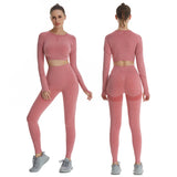 Women 2pcs Seamless Yoga Set Sport Suit Gymwear Workout Clothes Long Sleeve Gym Crop Top High Waist Leggings Fitness Sports Wear