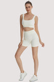 Ribbed Workout Sets for Women 2 Piece Seamless  Sport Bra Crop Tank High Waist Shorts Yoga Outfits