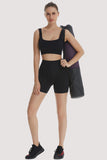 Ribbed Workout Sets for Women 2 Piece Seamless  Sport Bra Crop Tank High Waist Shorts Yoga Outfits