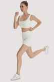 Ribbed Workout Sets for Women 2 Piece Seamless  Sport Bra Crop Tank High Waist Shorts Yoga Outfits